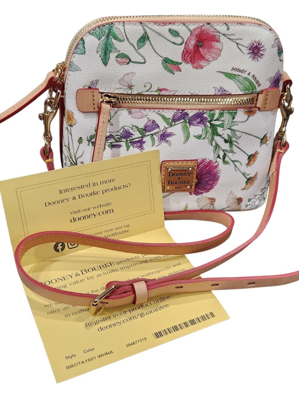 Dooney & Bourke White Floral Crossbody with Pink Trim